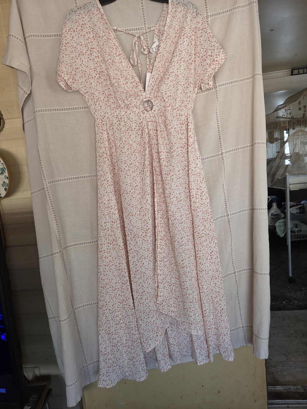 Women's Cream Floral V-Neck Tie-Back Midi Kimono